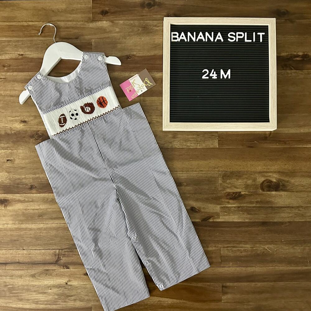 NWT Banana Split Gray Striped Smocked Sports Longall Sleeveless Pants Boys 24M